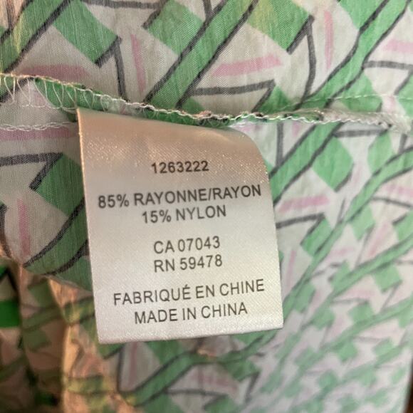 Women's Large Rachel Zoe Green Pattern Rayon Button Down Shirt - Picture 5 of 5